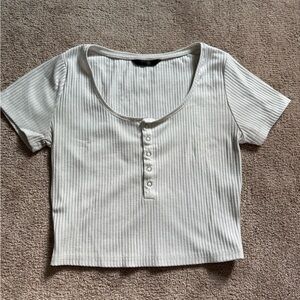 SHEIN White Ribbed Crop Top with Buttons